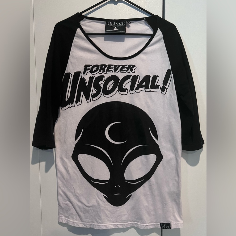 Forever unsocial killstar quarter sleeve top. Baseball shirt design.